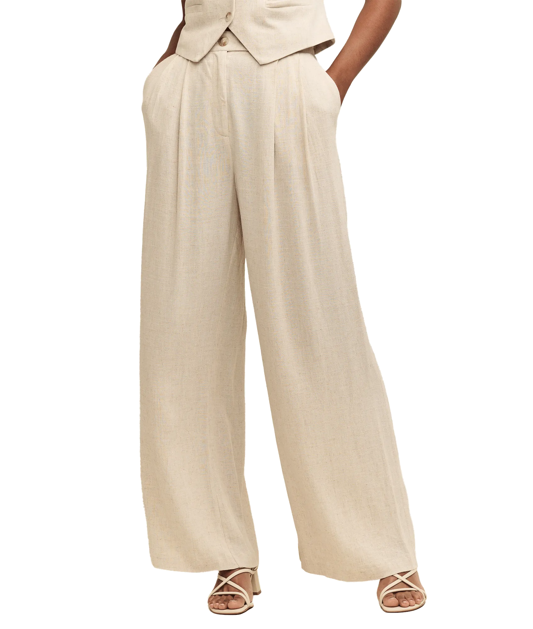 Linen-blend Relaxed Tailored Trousers - Cream