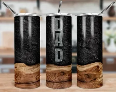 Live Edge Wood and Black Stone Dad Tumbler