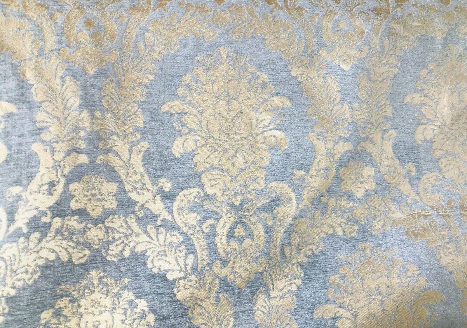 Lord Augustin Designer Velvet Chenille Burnout Medallion Upholstery Fabric - Blue & Gold