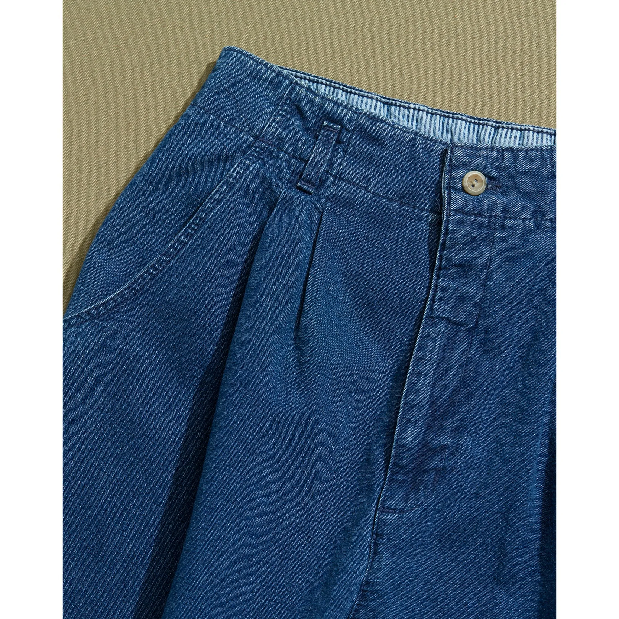 Made in USA, Double Pleated Denim Pants - 26 x 30