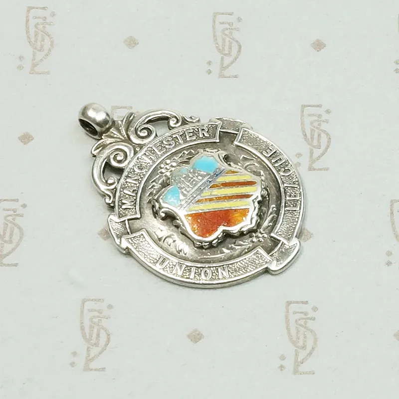 Manchester Coat of Arms Sterling & Enamel Medal Fob