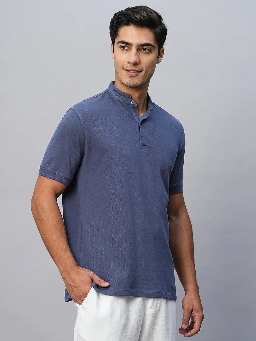 Men's Blue Cotton Regular Fit Tshirts