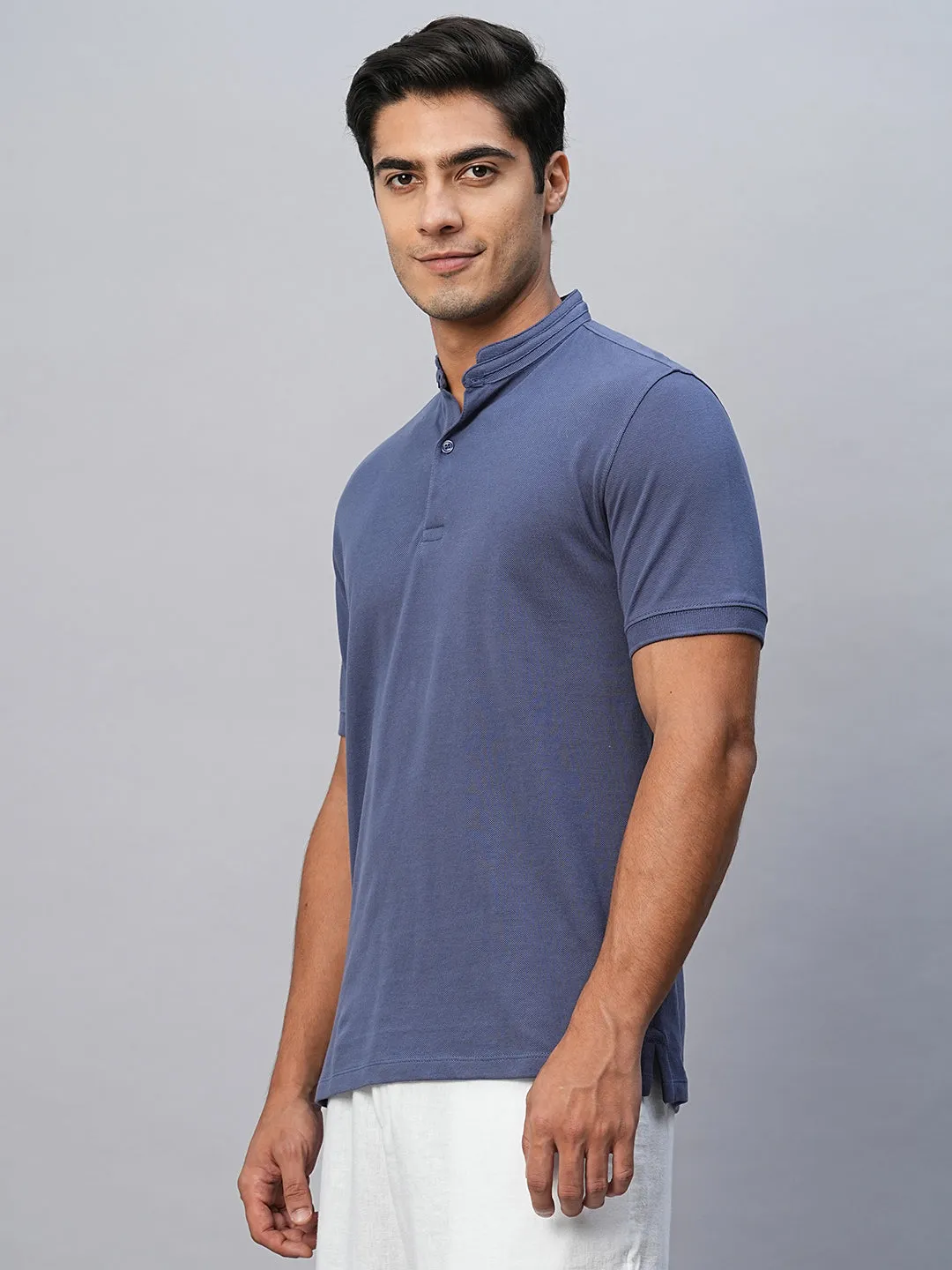 Men's Blue Cotton Regular Fit Tshirts