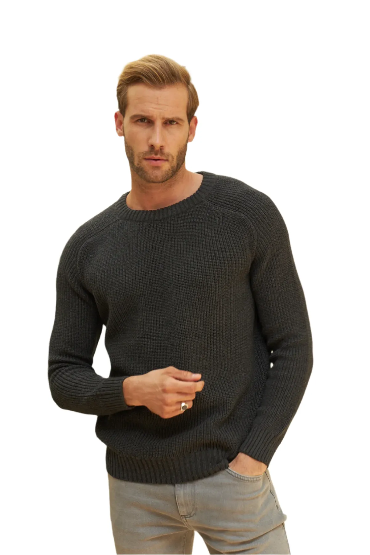 Men's Long Sleeve Crewneck Mid-Weight Pullover Sweater