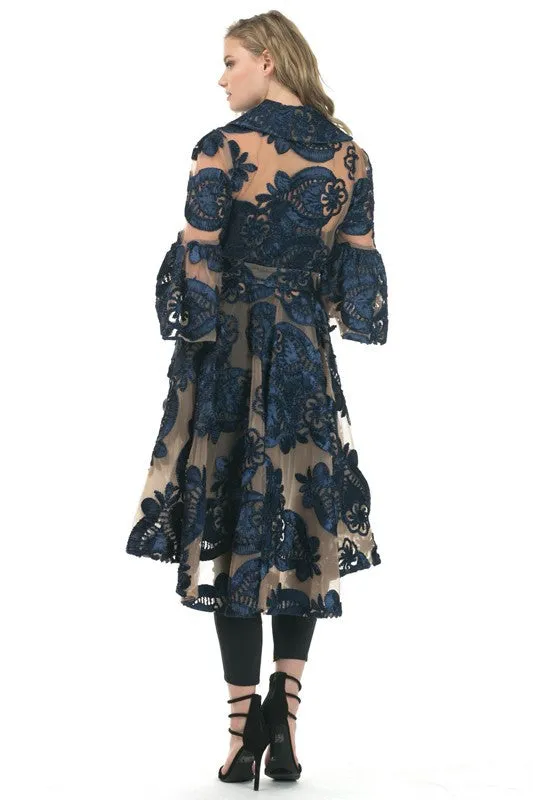 Mesh Coat With Floral Embroidery