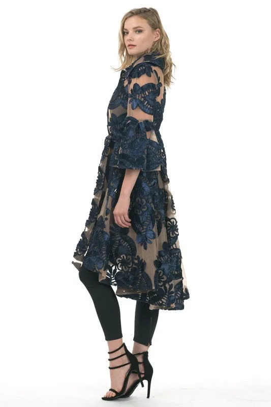 Mesh Coat With Floral Embroidery