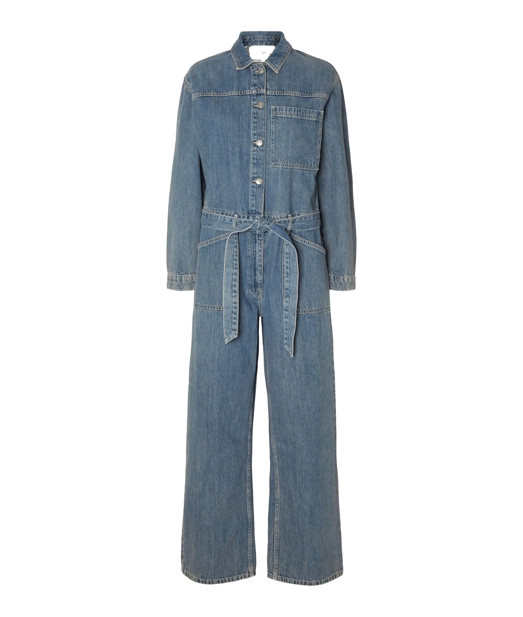 Mid Wash Denim Jumpsuit - Blue