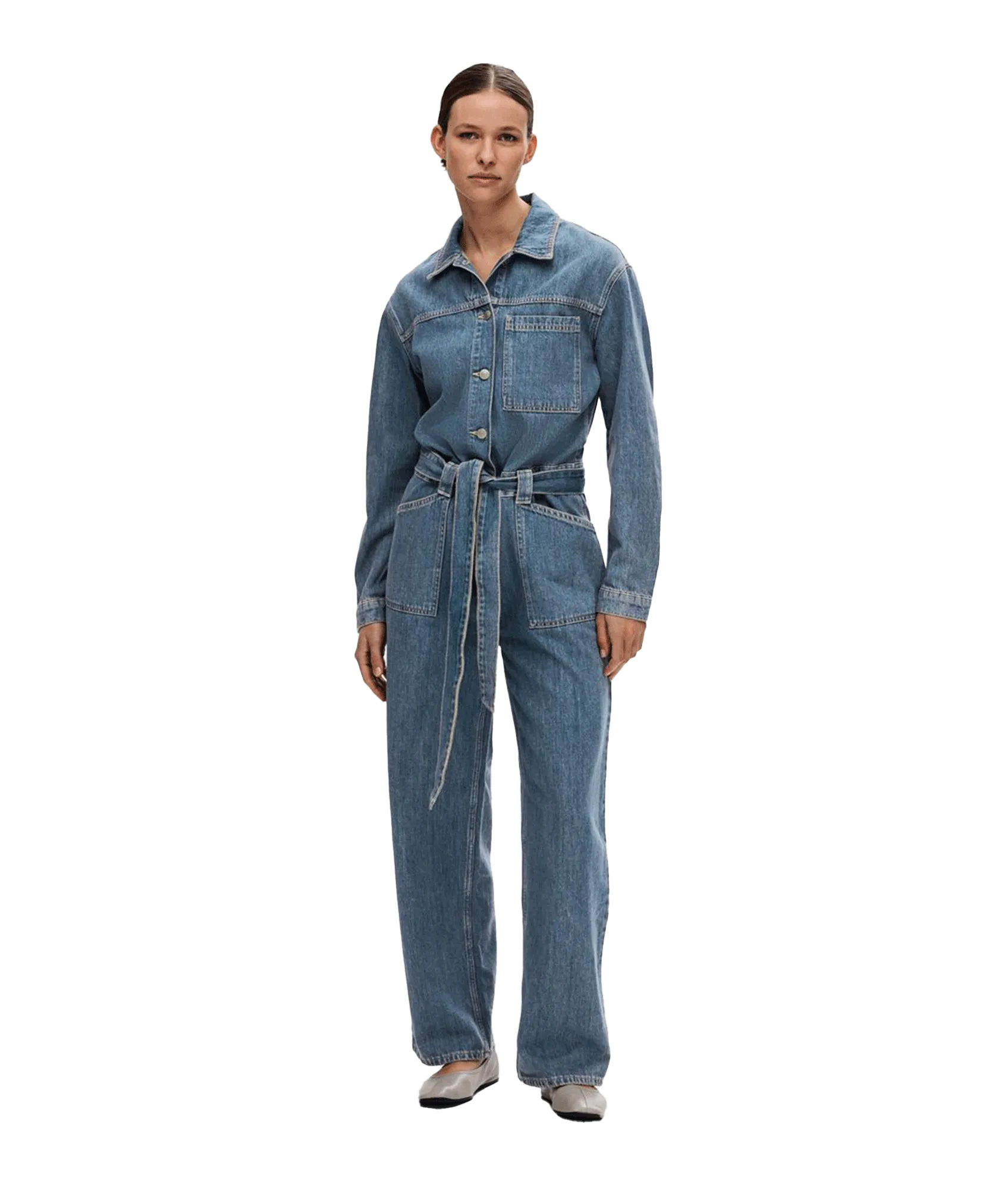 Mid Wash Denim Jumpsuit - Blue