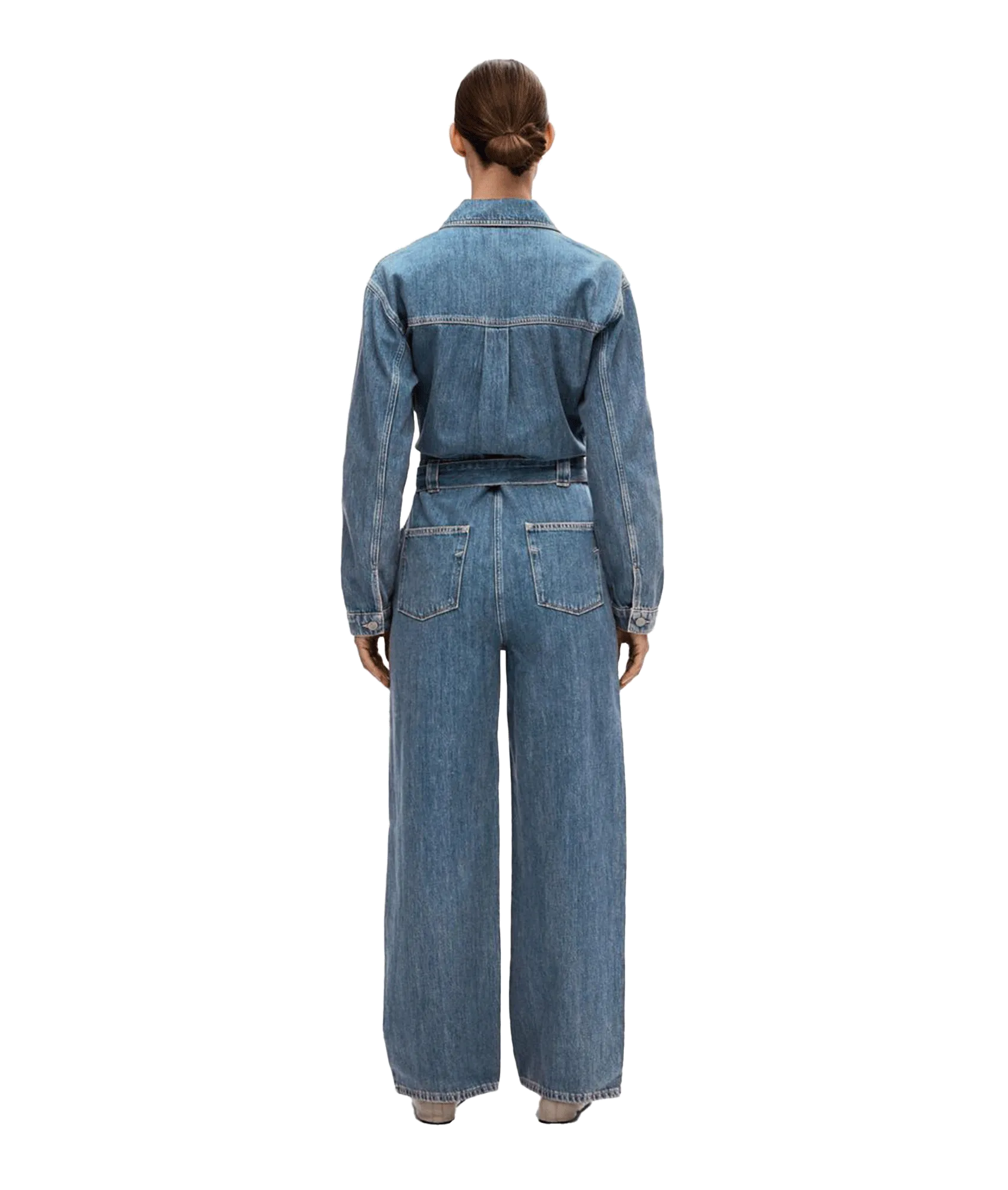 Mid Wash Denim Jumpsuit - Blue