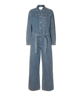 Mid Wash Denim Jumpsuit - Blue