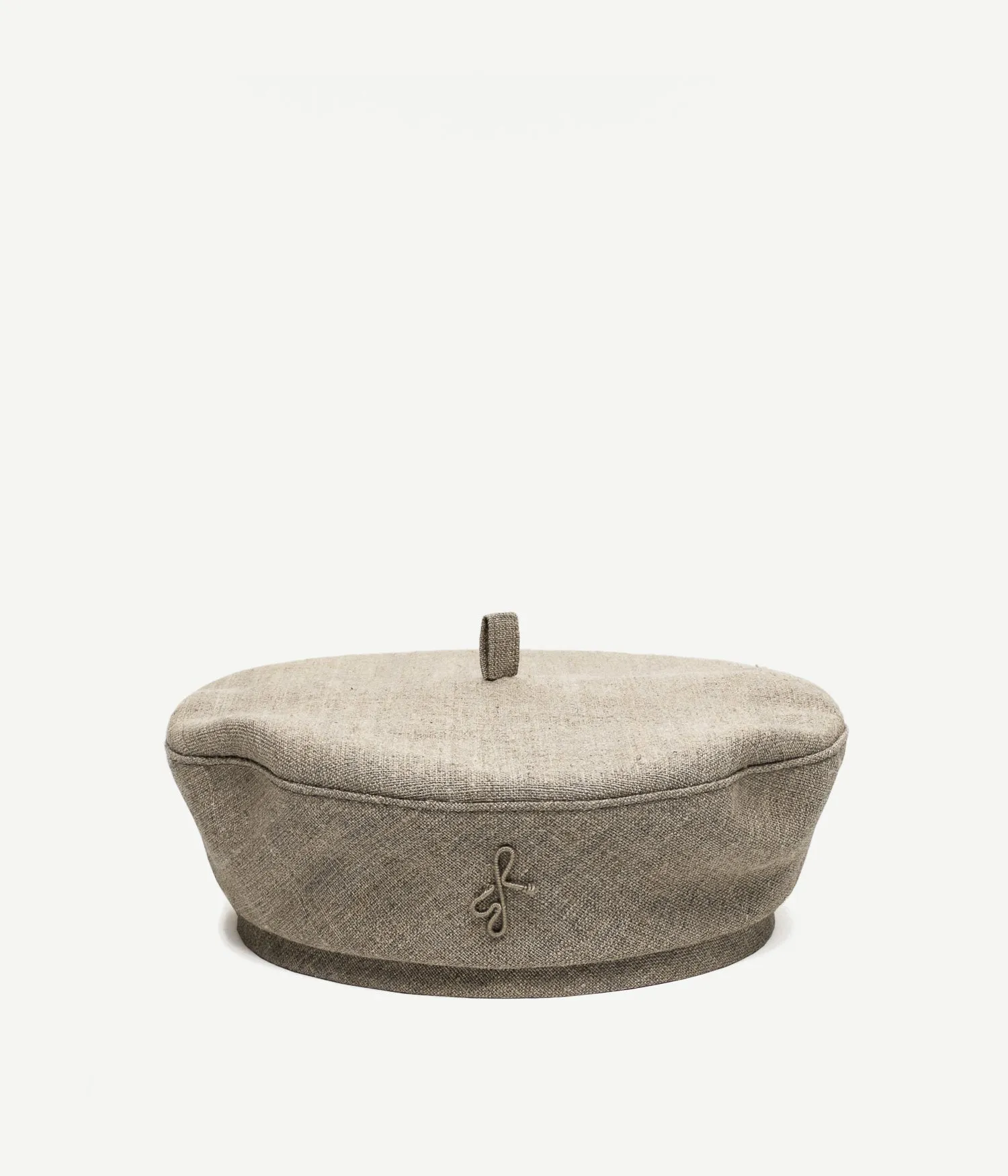 Monogram-Embellished Linen Beret