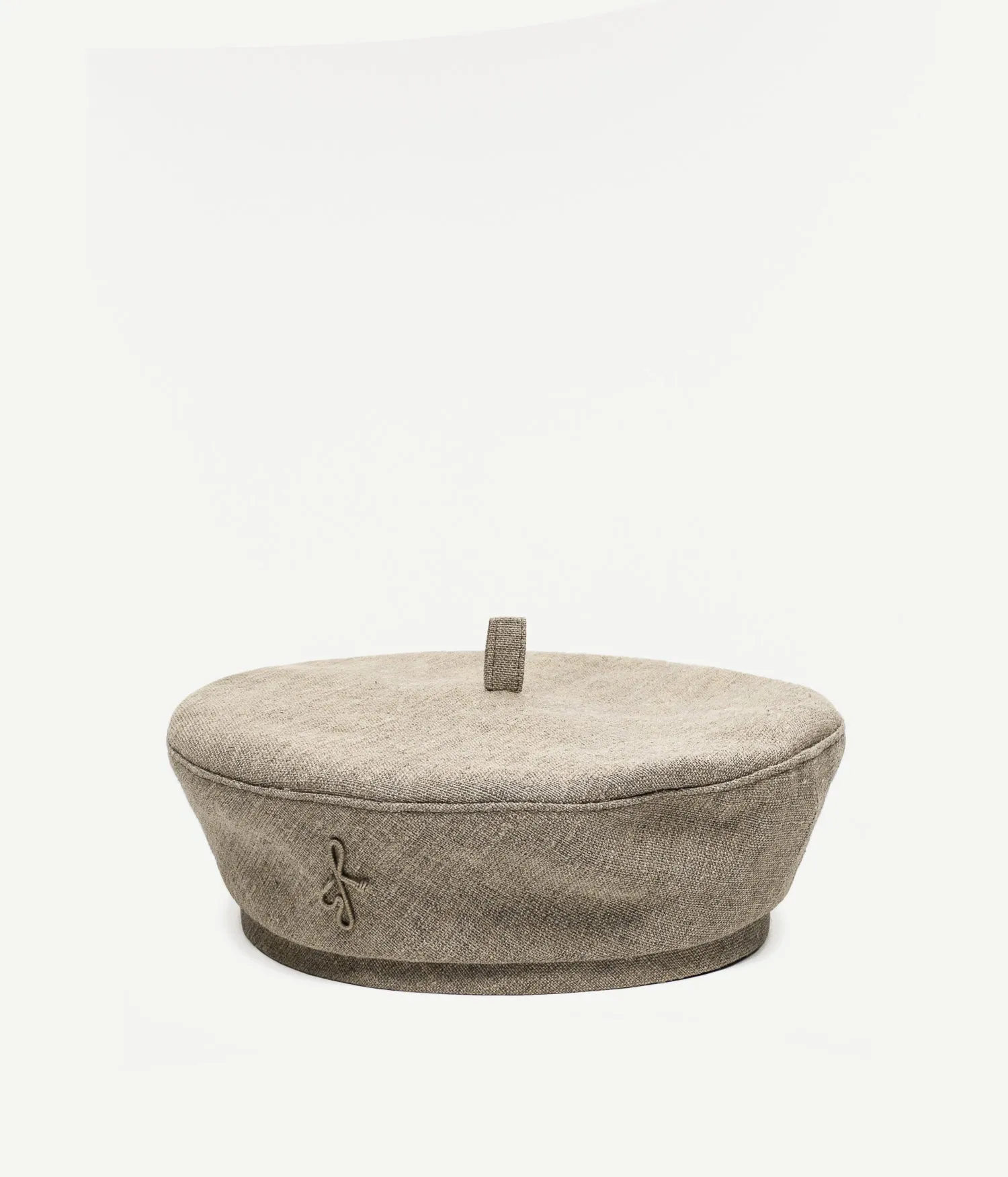 Monogram-Embellished Linen Beret