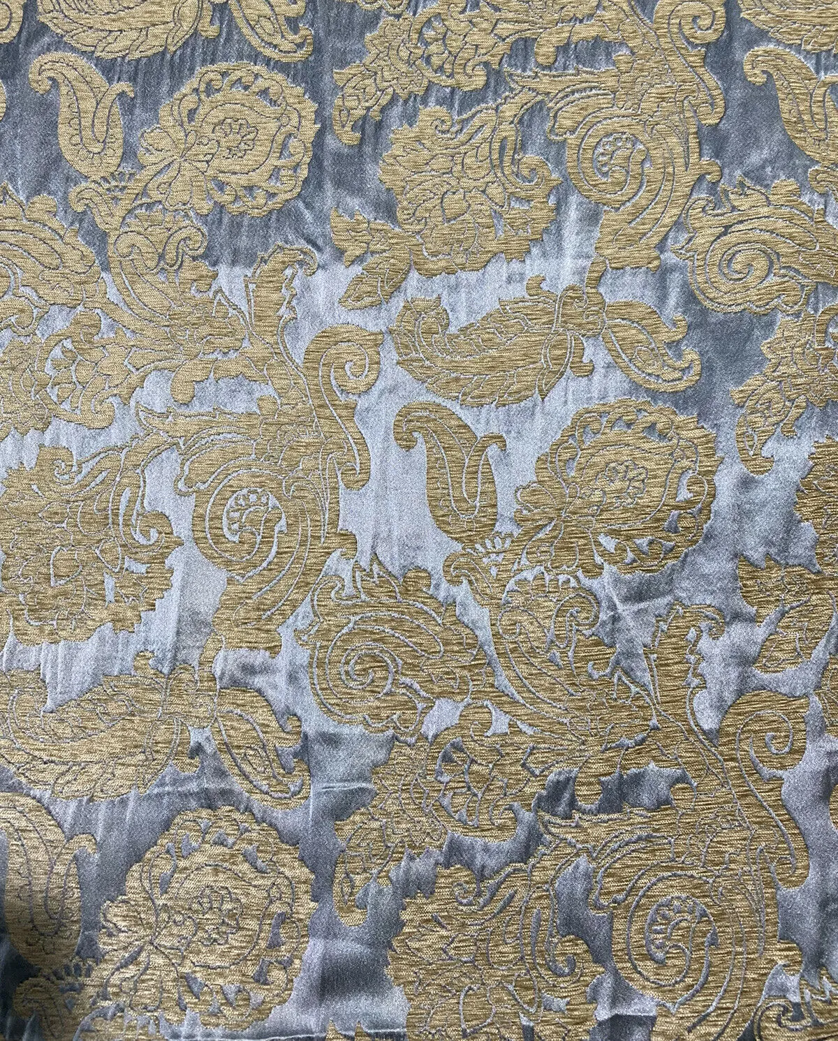 NEW Designer Floral Burnout Chenille Velvet Satin Fabric - Blue And Gold BTY