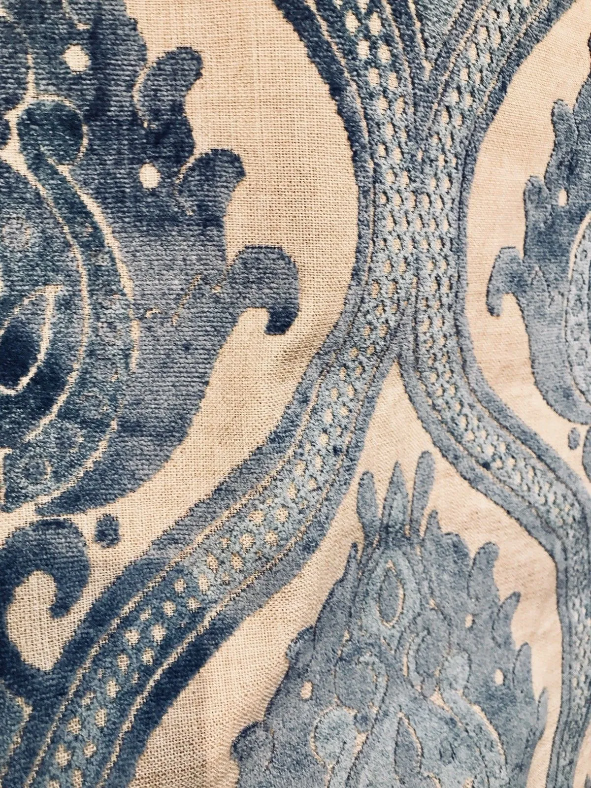 NEW Dophin Jean Designer Italian Burnout Medallion Chenille Velvet On Linen Fabric Upholstery