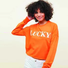 Newlook-Women 'Bright Orange' Lucky Slogan Cropped Sweatshirt NL703