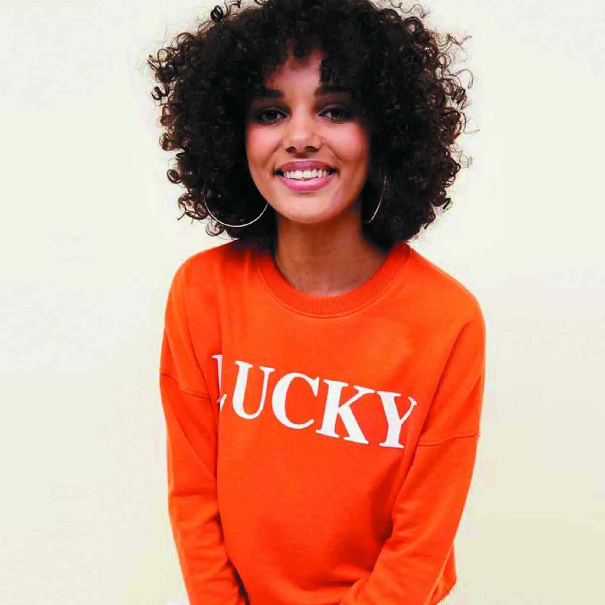 Newlook-Women 'Bright Orange' Lucky Slogan Cropped Sweatshirt NL703