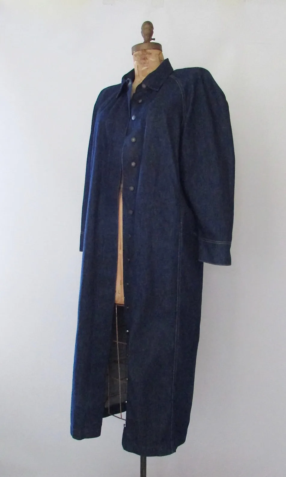 NORMA KAMALI Vintage 80s Denim Duster Coat, Medium Large