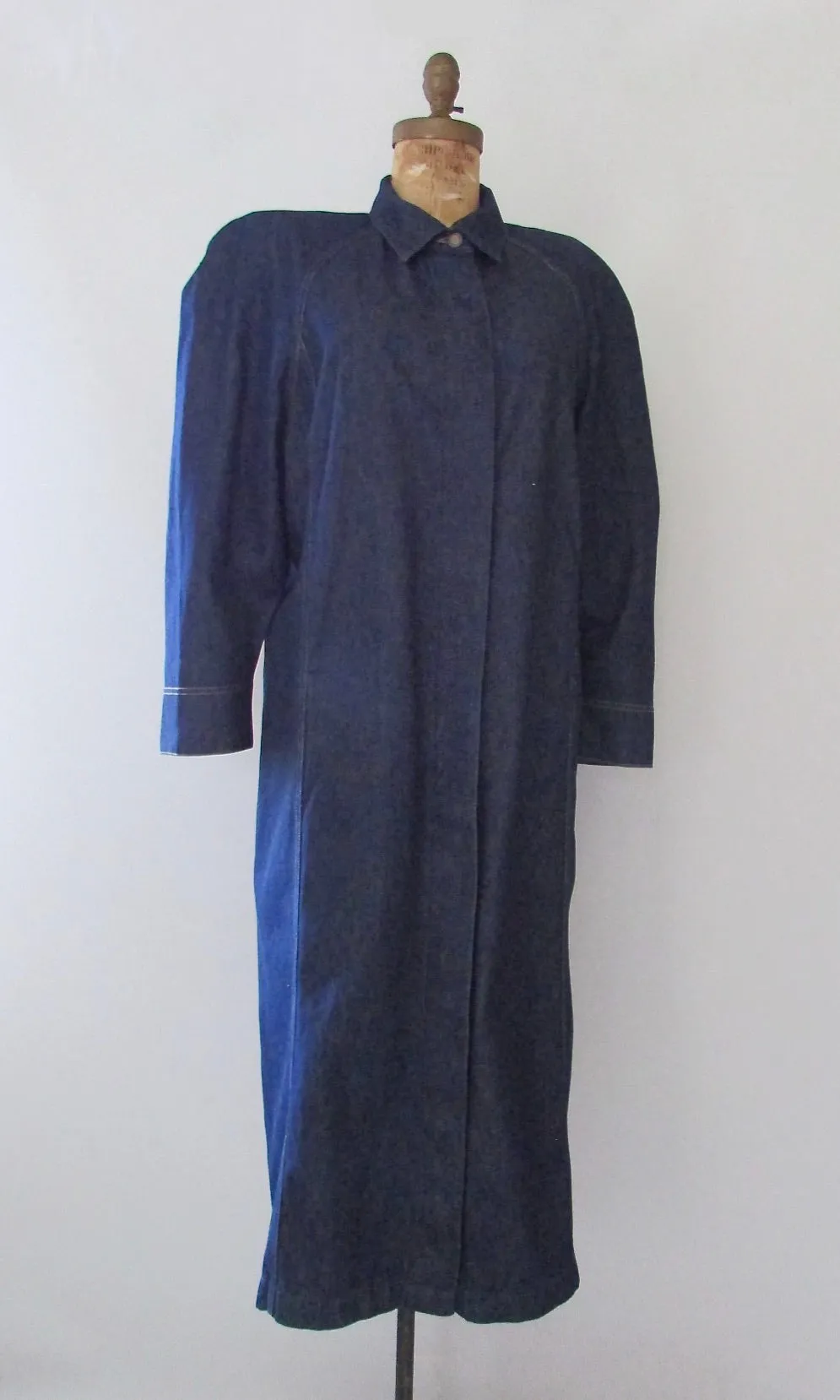 NORMA KAMALI Vintage 80s Denim Duster Coat, Medium Large