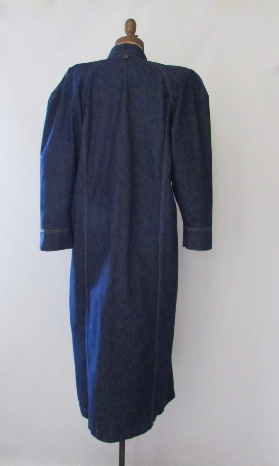 NORMA KAMALI Vintage 80s Denim Duster Coat, Medium Large