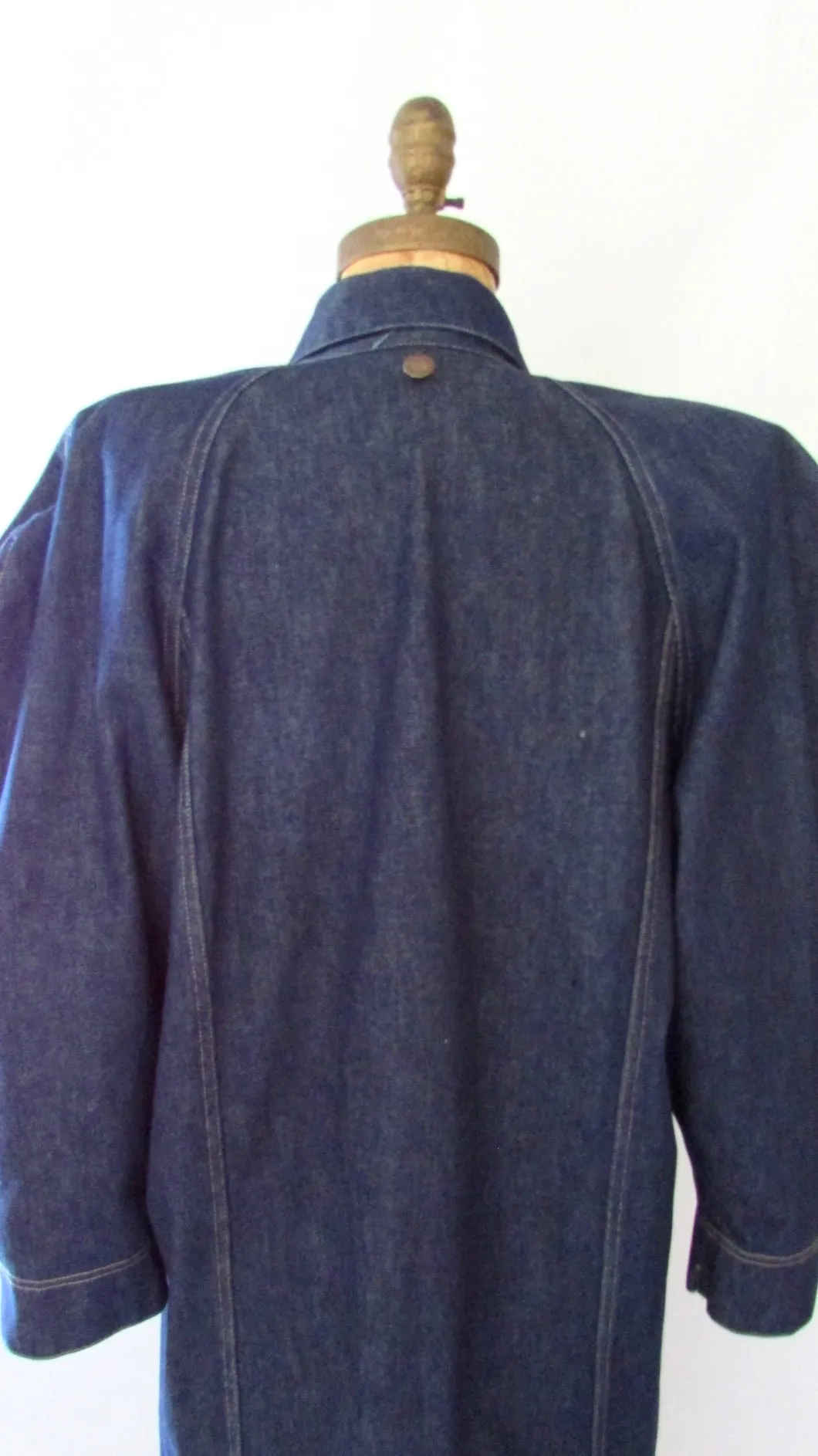 NORMA KAMALI Vintage 80s Denim Duster Coat, Medium Large