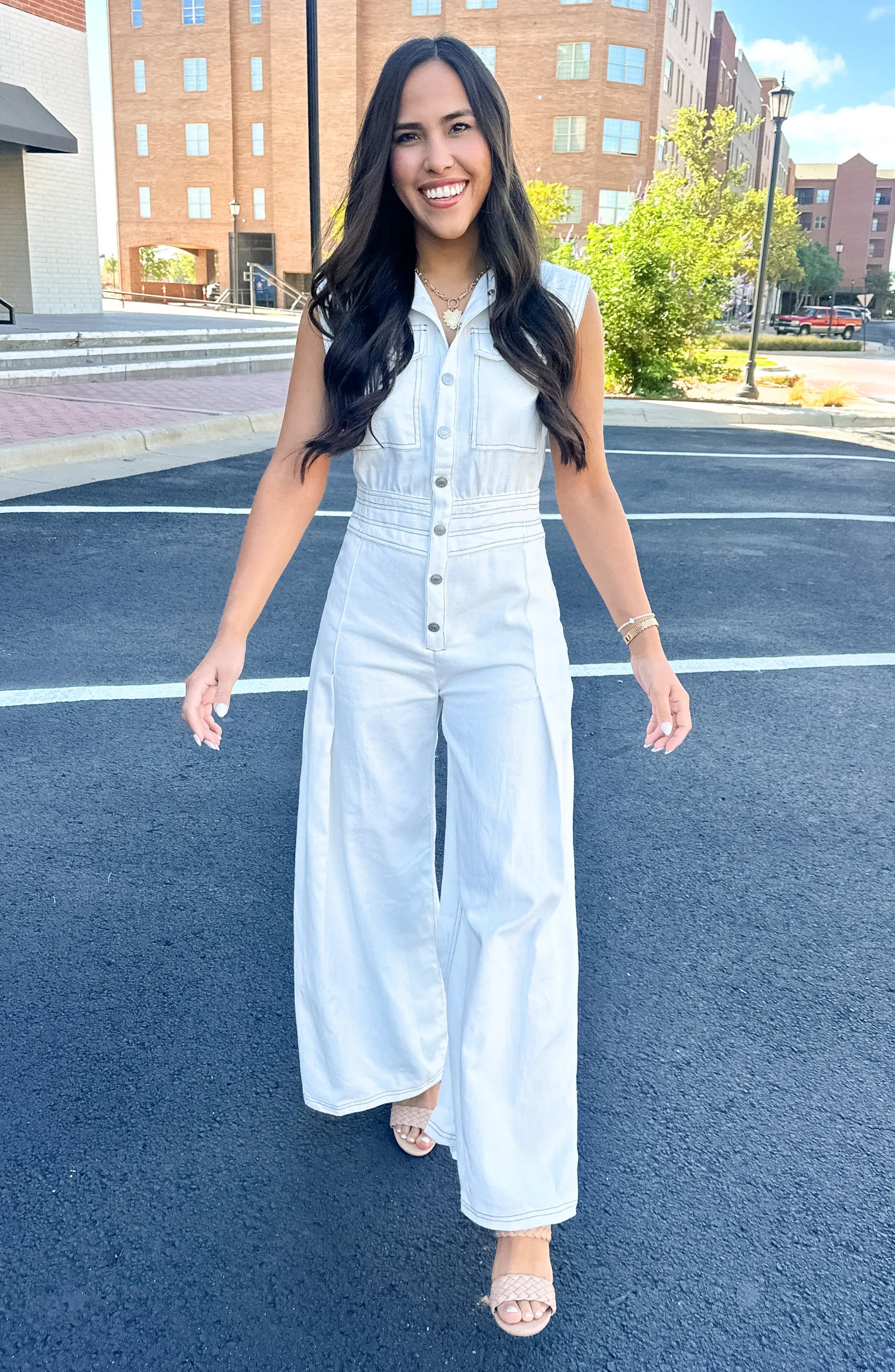 Nothing But You White Wide Leg Denim Jumpsuit