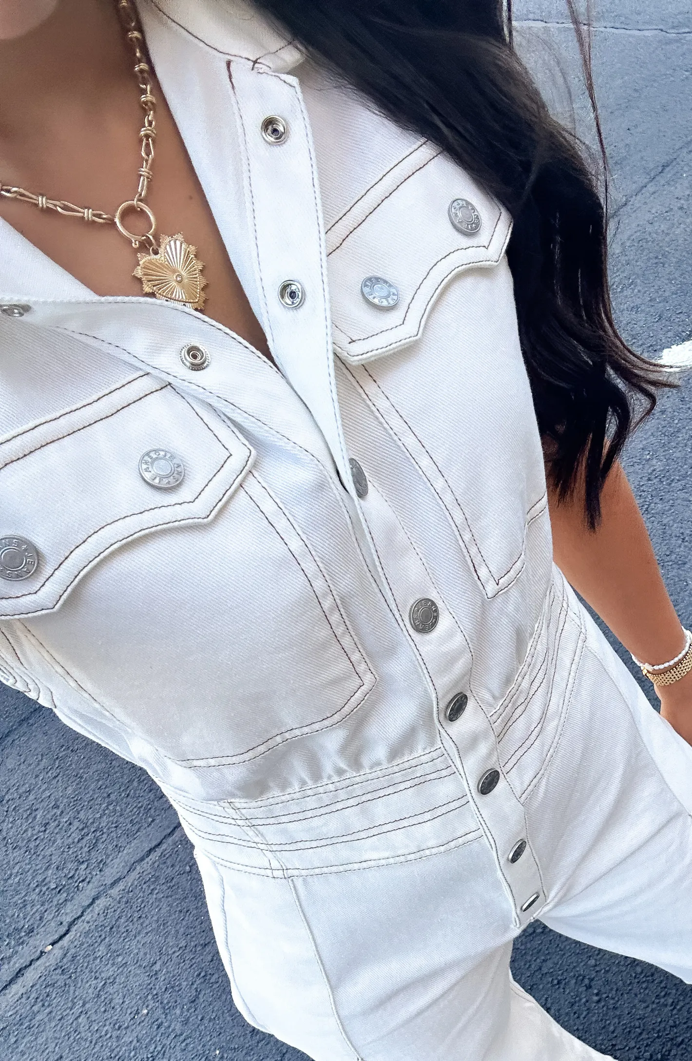 Nothing But You White Wide Leg Denim Jumpsuit