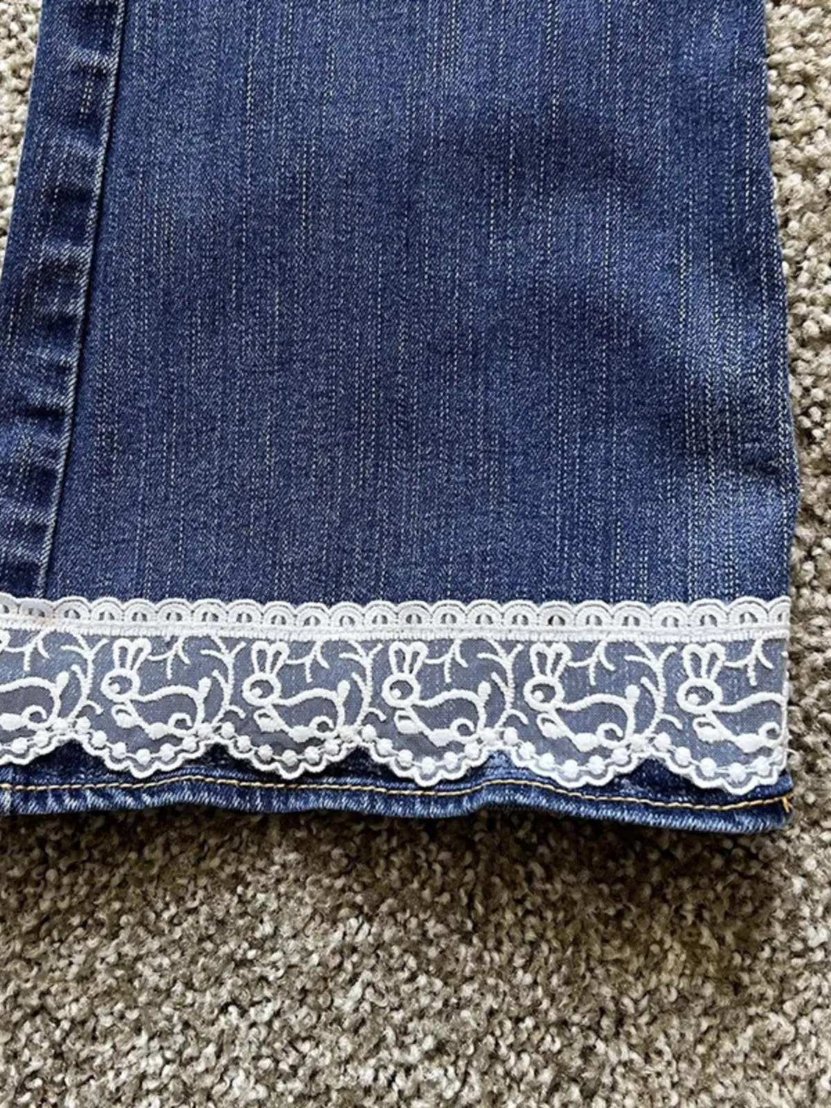 Original blue lace panel straight wide-leg jeans