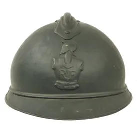 Original French WWI Model 1915 Adrian Helmet in Horizon Blue with Combat Engineer Badge