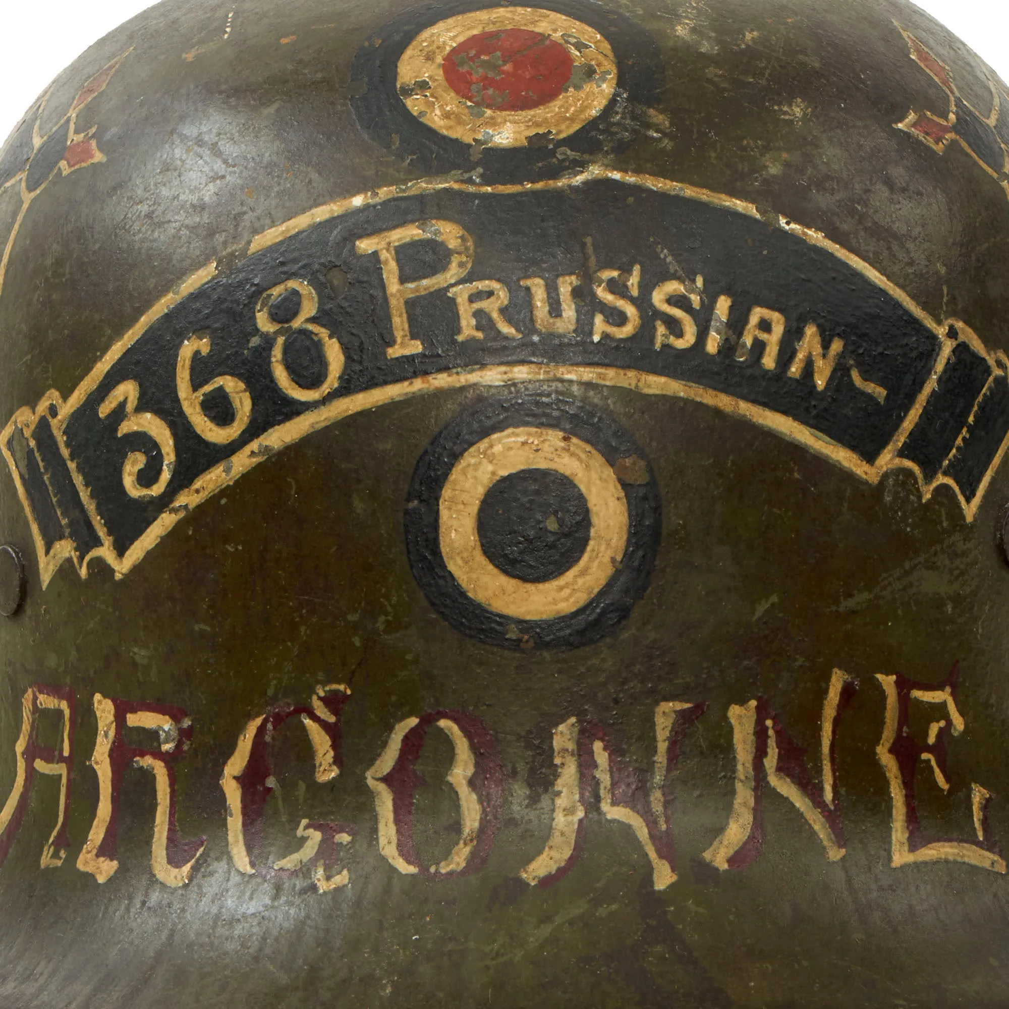 Original Imperial German WWI Named & Dated USGI Captured & Ornately Painted "368 Prussian" M16 Stahlhelm Helmet Shell - marked Si.66