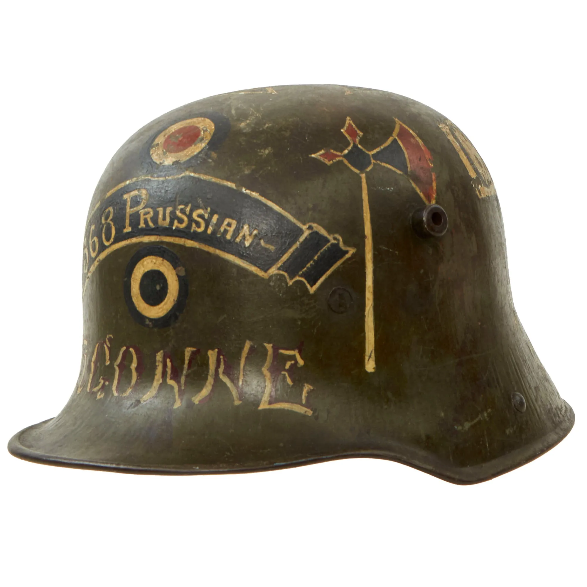 Original Imperial German WWI Named & Dated USGI Captured & Ornately Painted "368 Prussian" M16 Stahlhelm Helmet Shell - marked Si.66