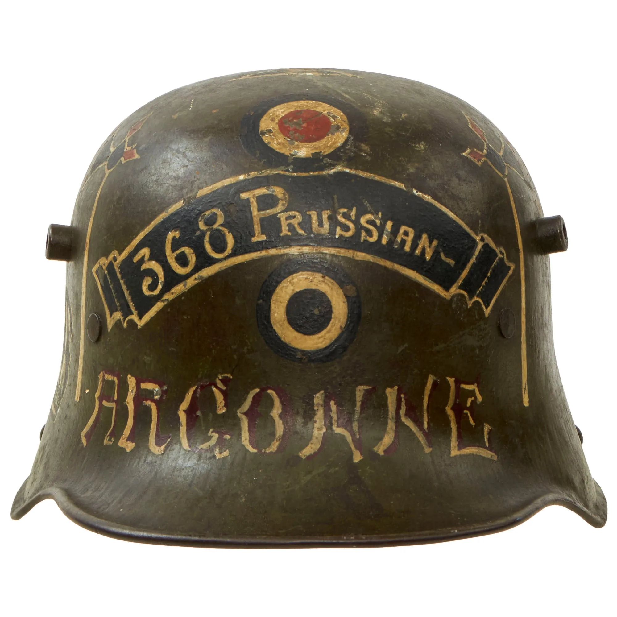 Original Imperial German WWI Named & Dated USGI Captured & Ornately Painted "368 Prussian" M16 Stahlhelm Helmet Shell - marked Si.66