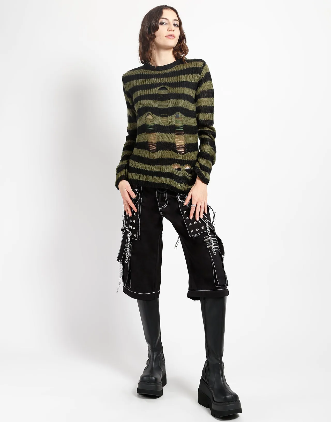 RAG STRIPE SWEATER ARMY