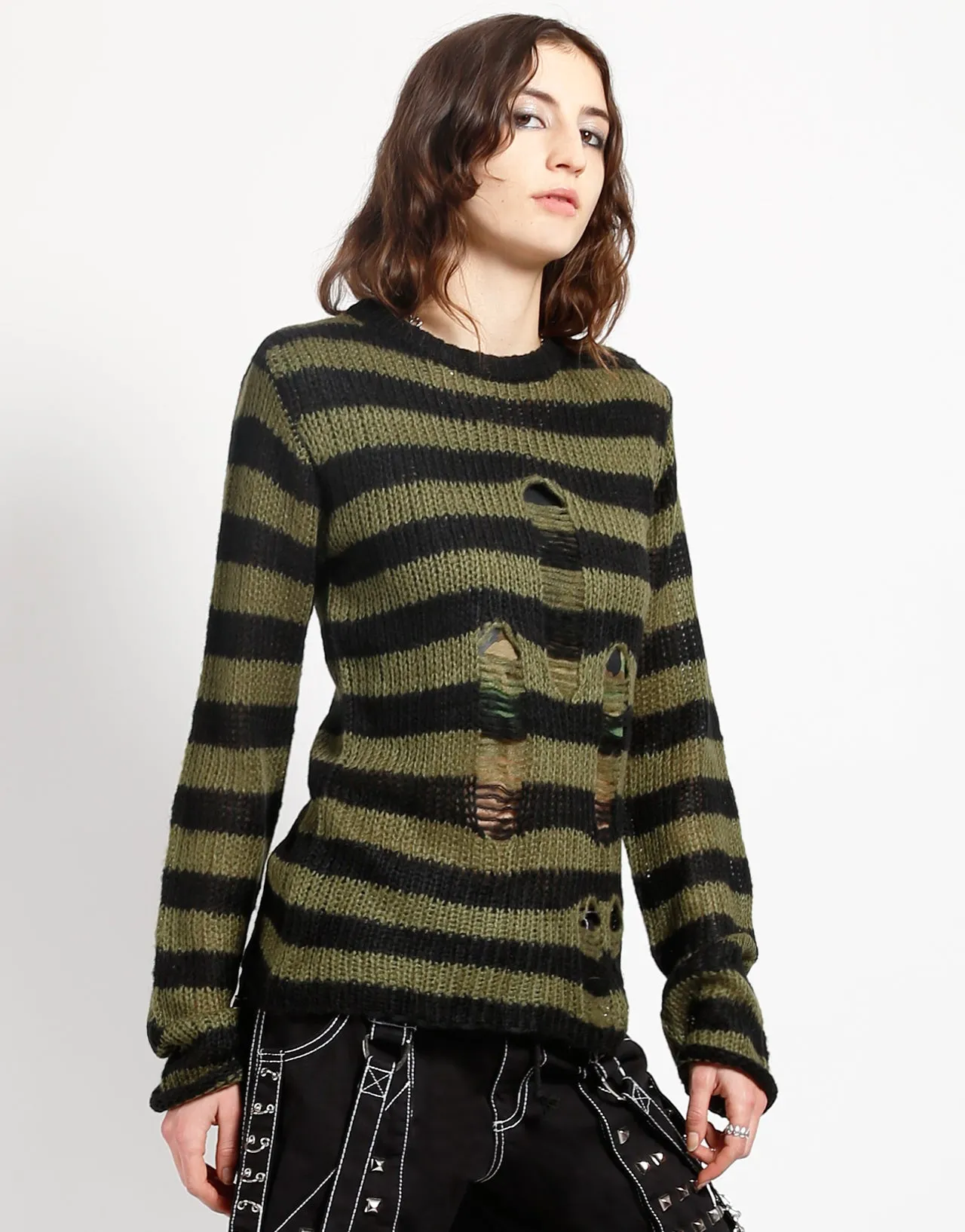 RAG STRIPE SWEATER ARMY