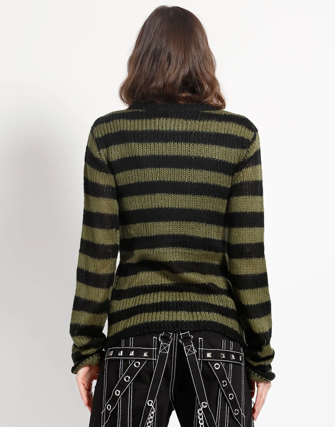 RAG STRIPE SWEATER ARMY