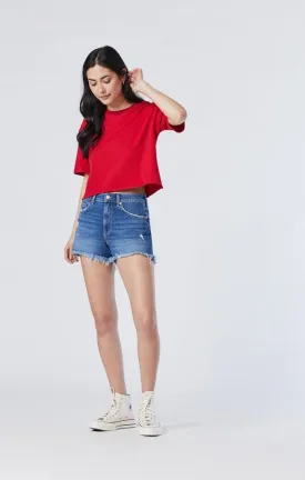 ROSIE BOYFRIEND SHORT IN MID RIPPED STRETCH