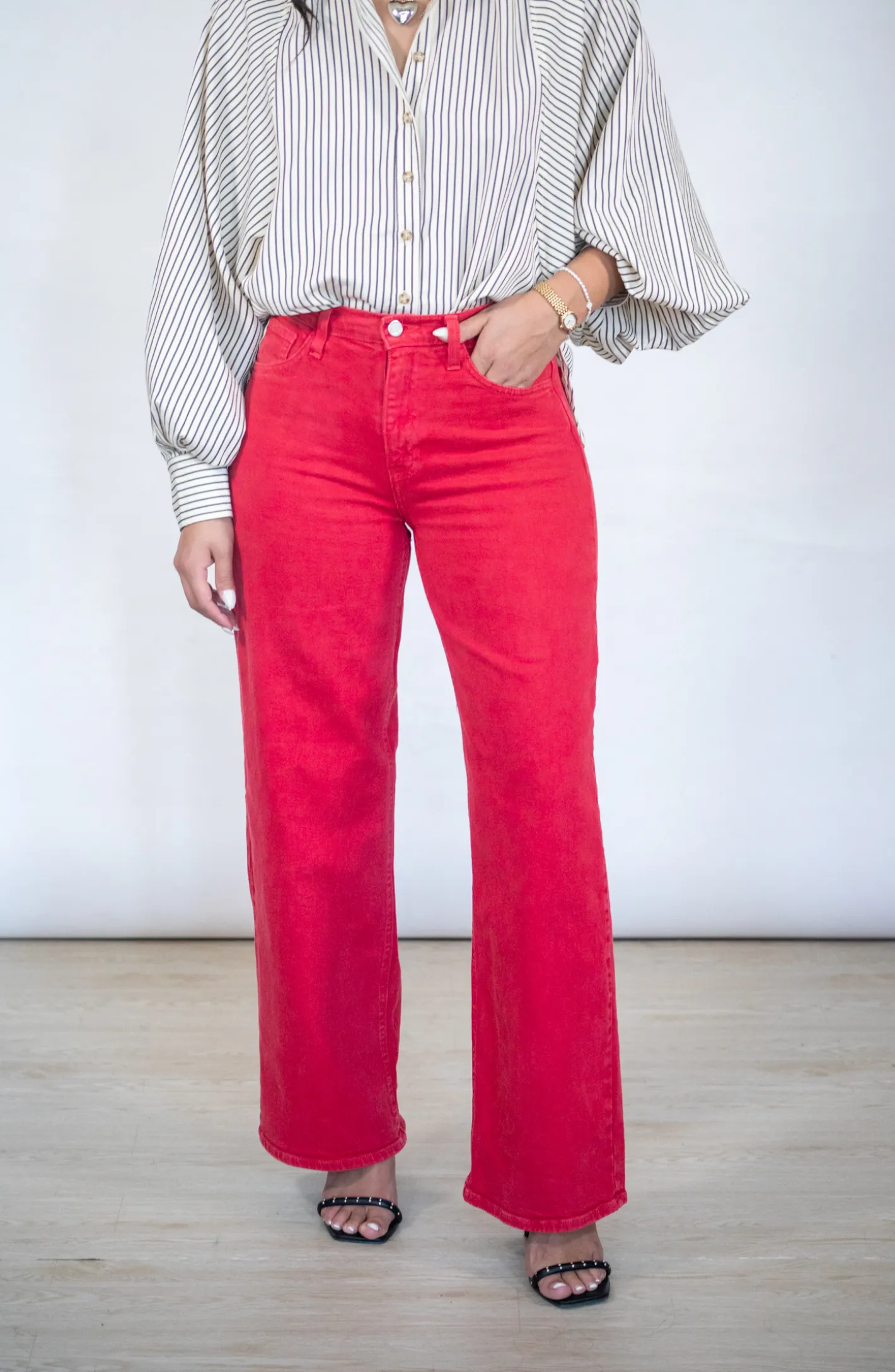 Seek The Best Red Wide Leg Denim Jeans