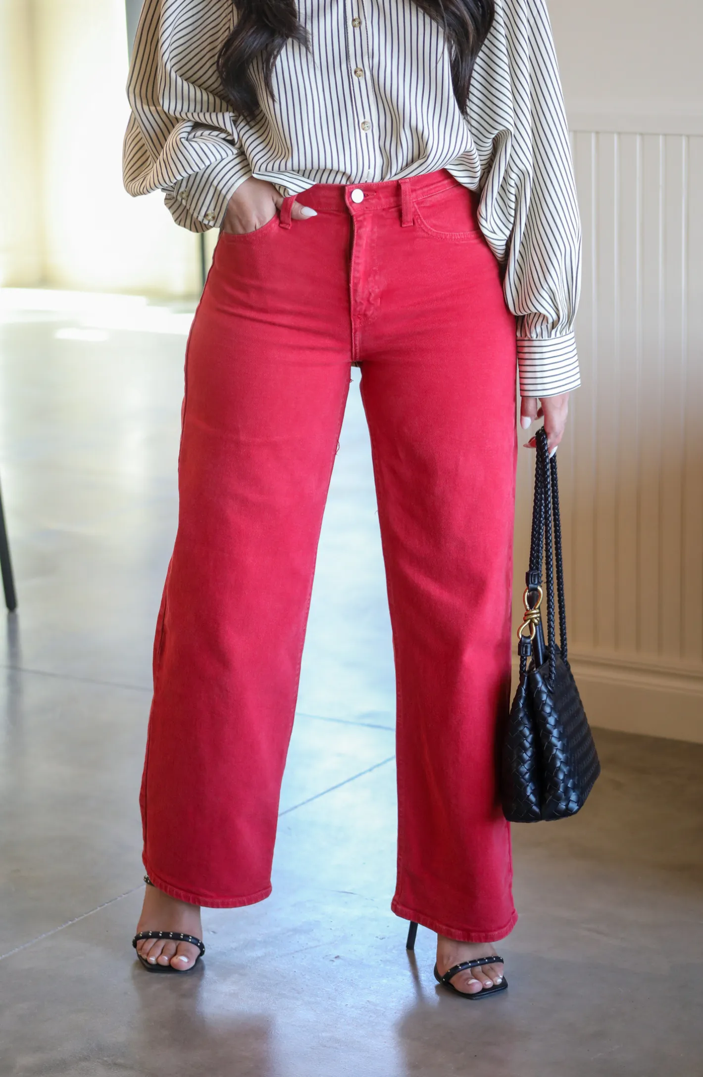 Seek The Best Red Wide Leg Denim Jeans