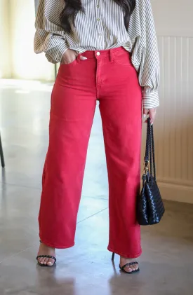 Seek The Best Red Wide Leg Denim Jeans