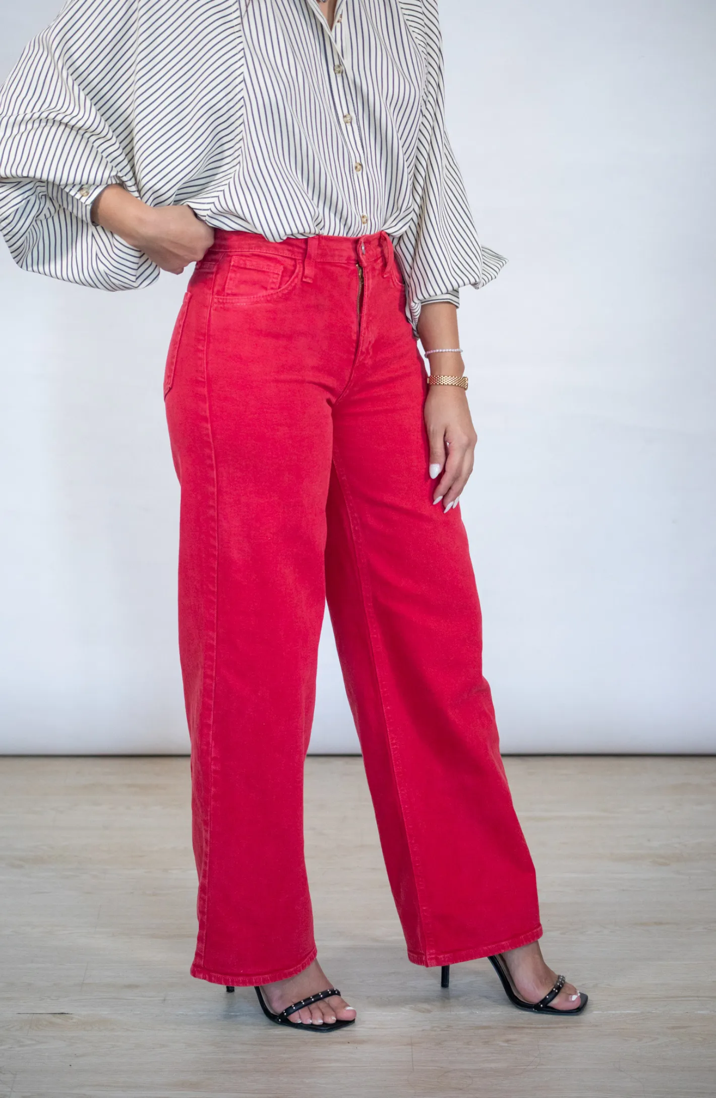 Seek The Best Red Wide Leg Denim Jeans