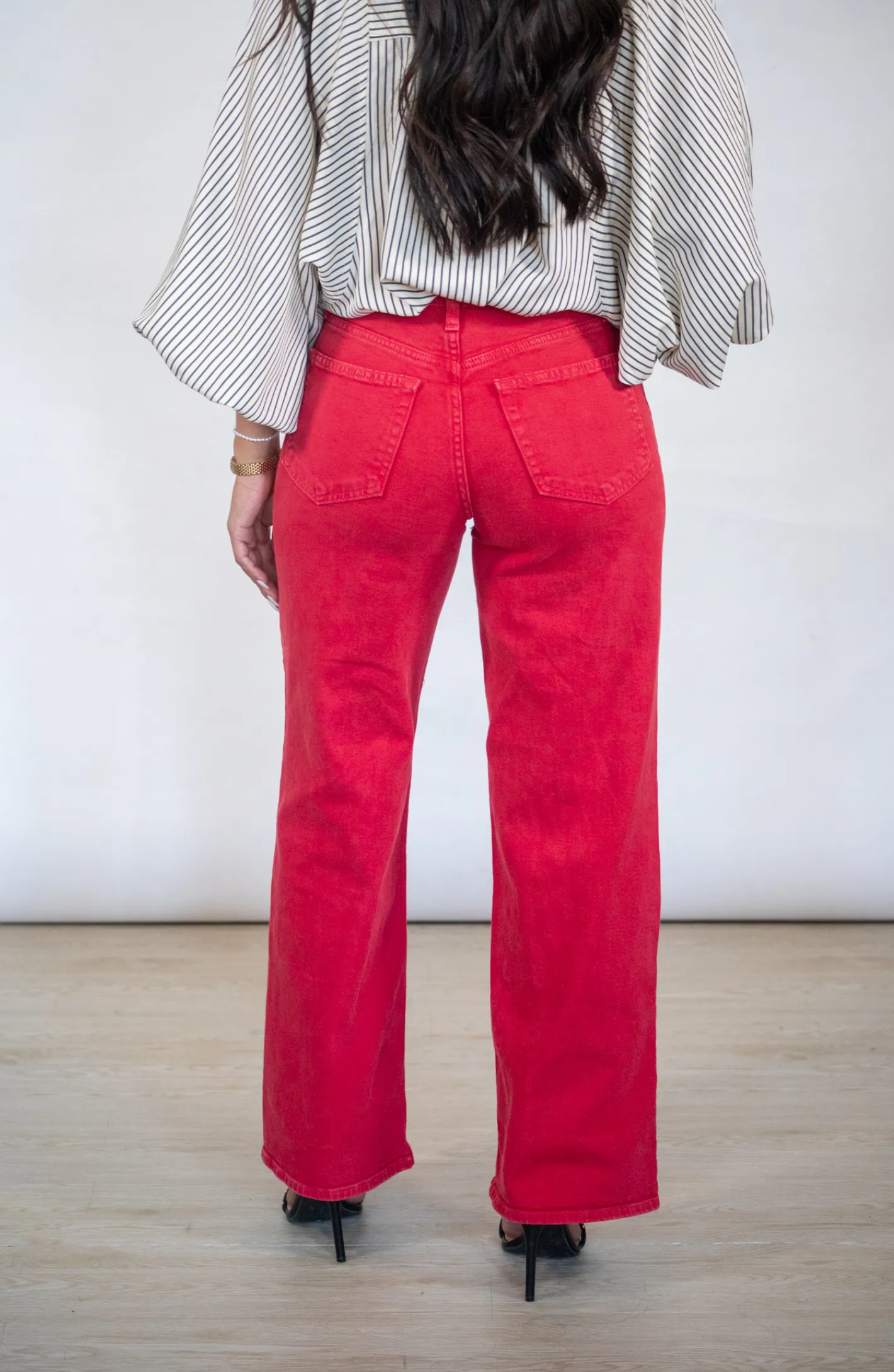 Seek The Best Red Wide Leg Denim Jeans