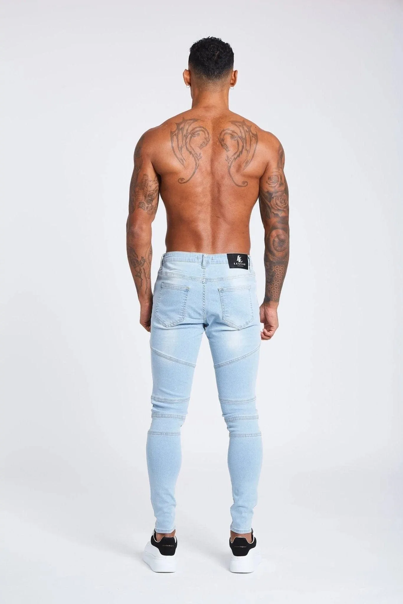 SKINNY FIT JEANS BIKER NON RIPPED - LIGHT BLUE