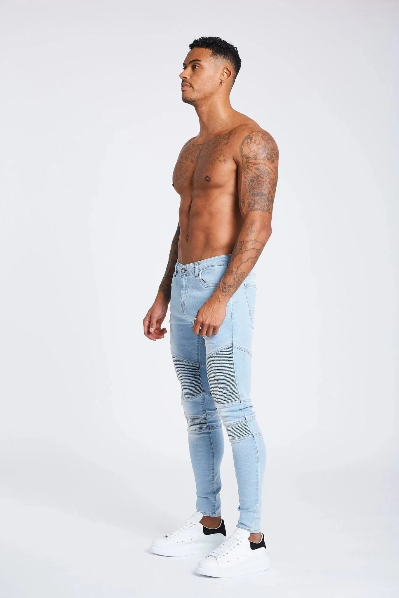 SKINNY FIT JEANS BIKER NON RIPPED - LIGHT BLUE