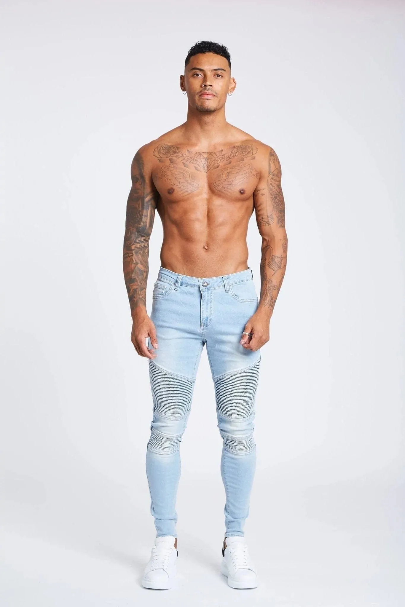 SKINNY FIT JEANS BIKER NON RIPPED - LIGHT BLUE