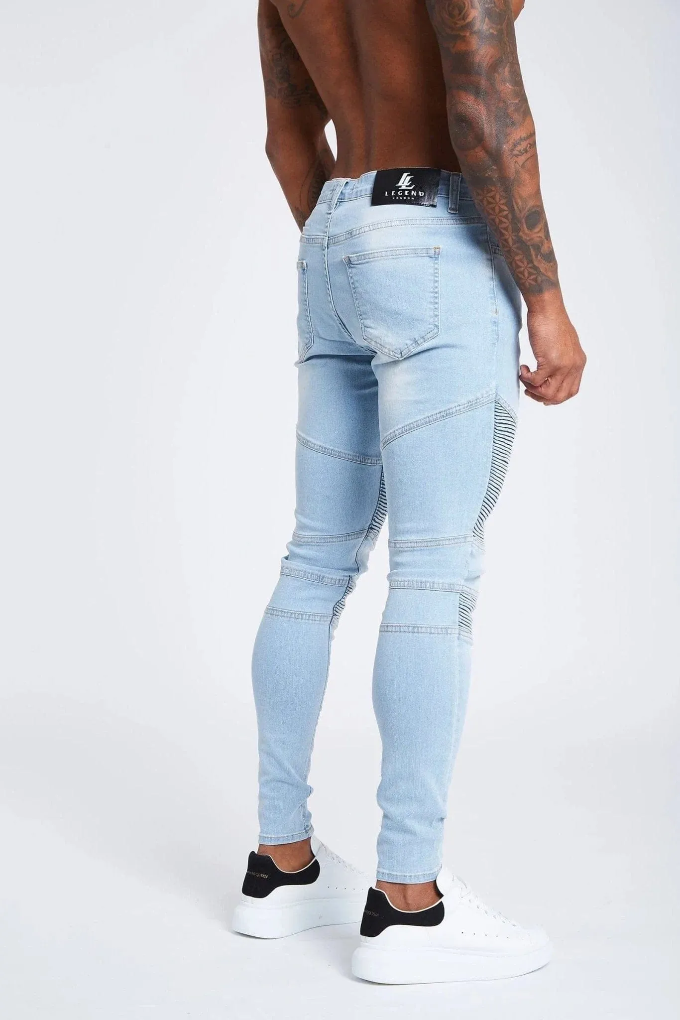 SKINNY FIT JEANS BIKER NON RIPPED - LIGHT BLUE