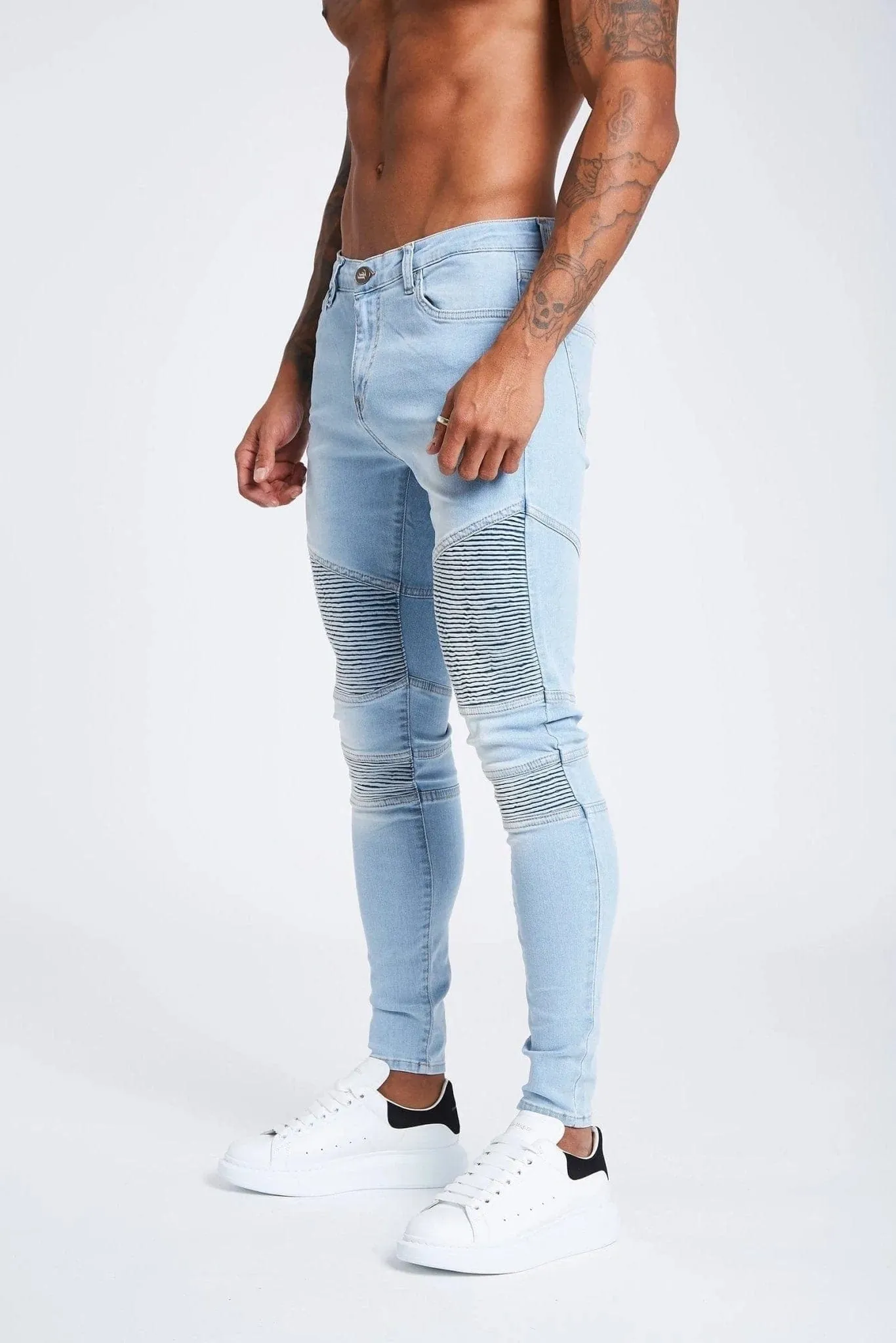 SKINNY FIT JEANS BIKER NON RIPPED - LIGHT BLUE