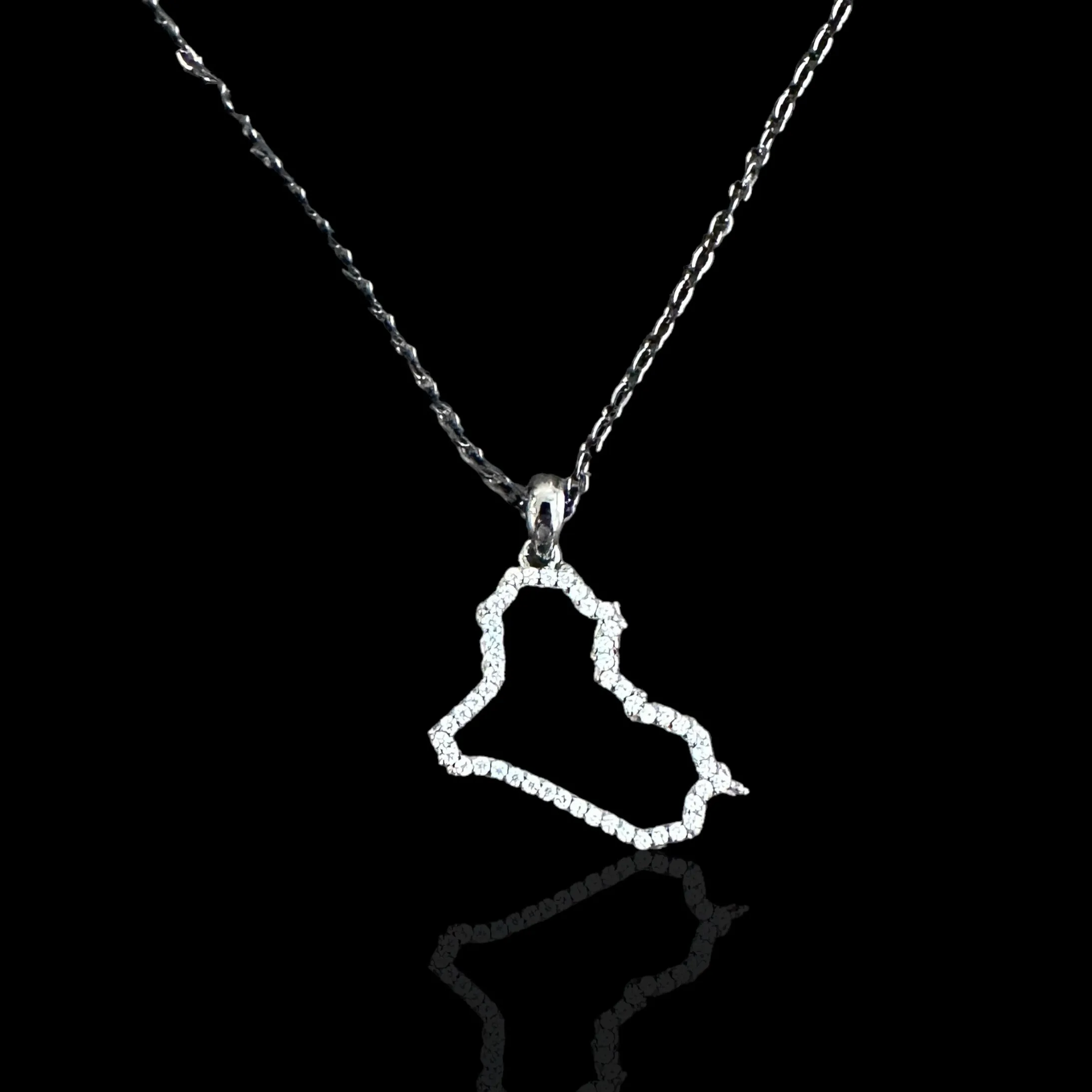 Sterling Silver Iraq Map CZ Outline Necklace - Available in 3 Colors