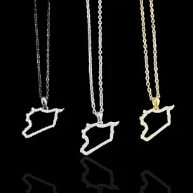 Sterling Silver Syria Map CZ Outline Necklace - Available in 3 Colors