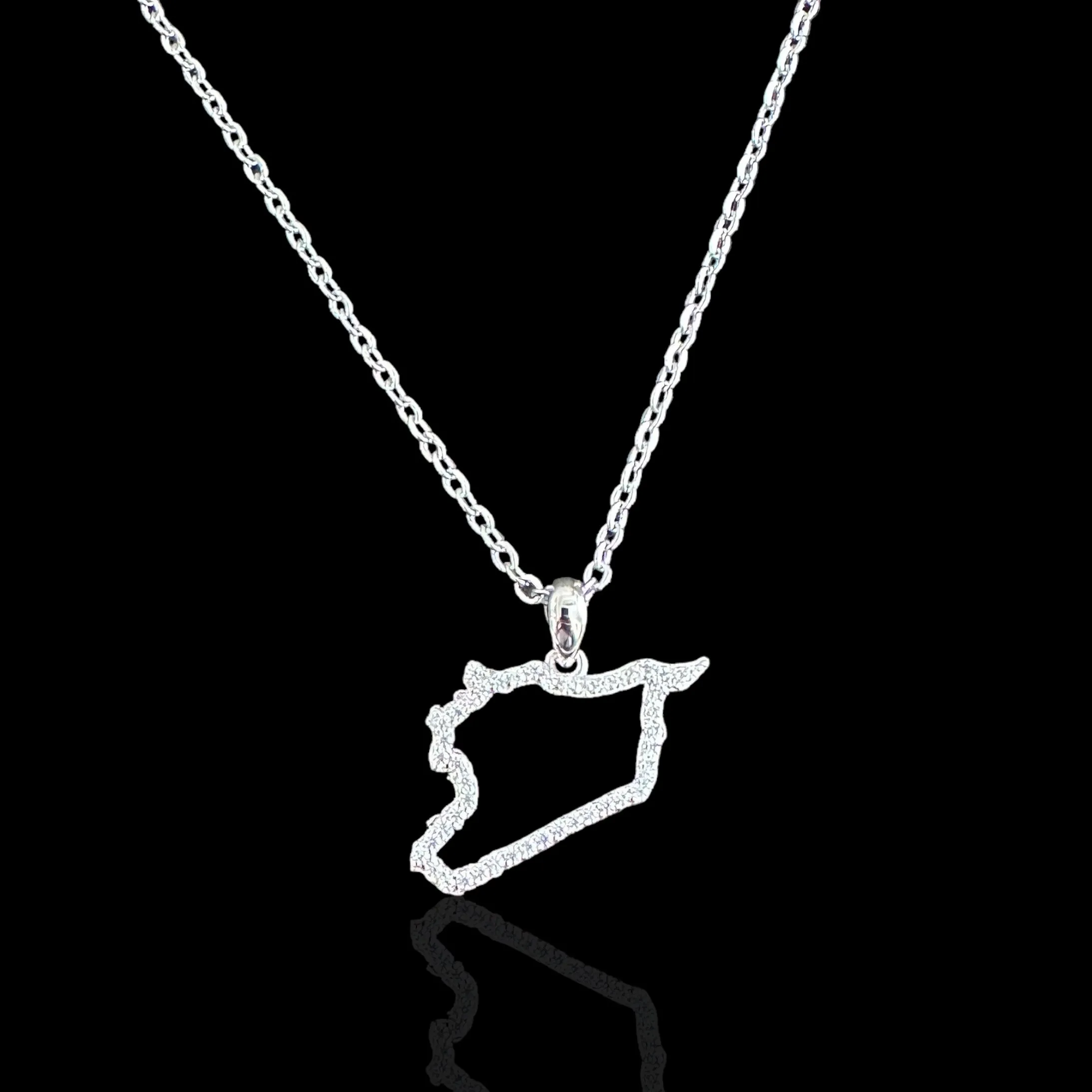 Sterling Silver Syria Map CZ Outline Necklace - Available in 3 Colors