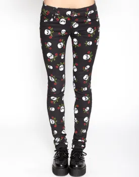 T Back Jeans Skull & Roses Print