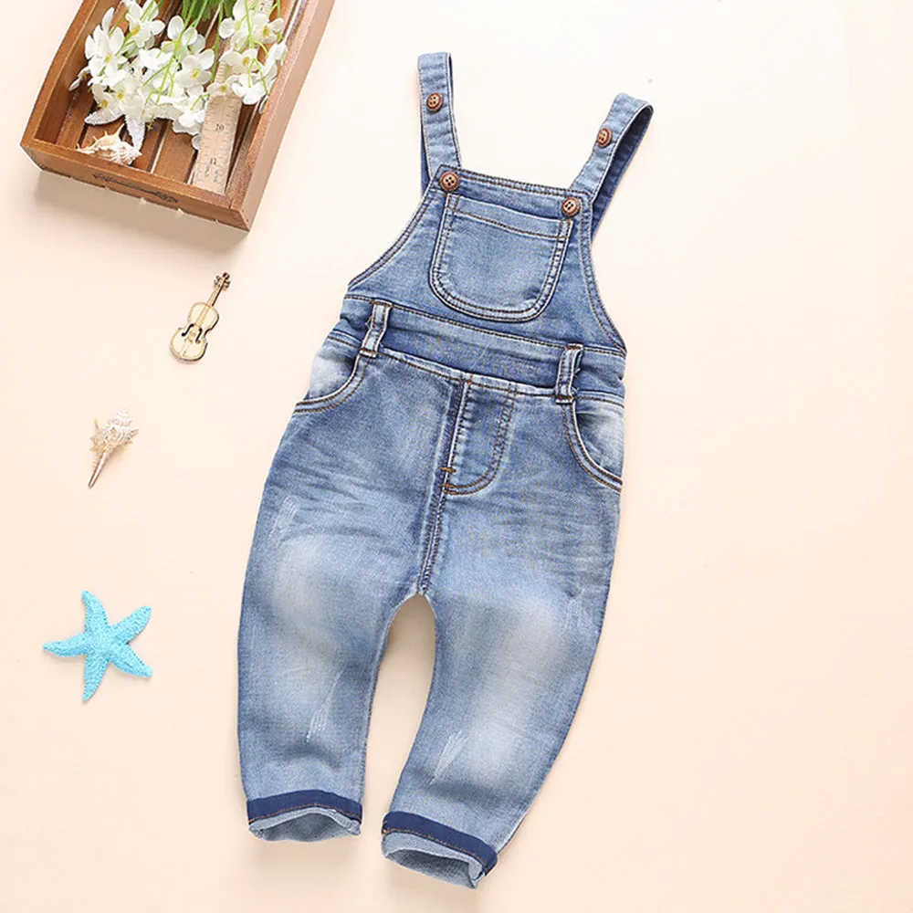 Toddler Water Washed Ripped Soft Denim Overalls